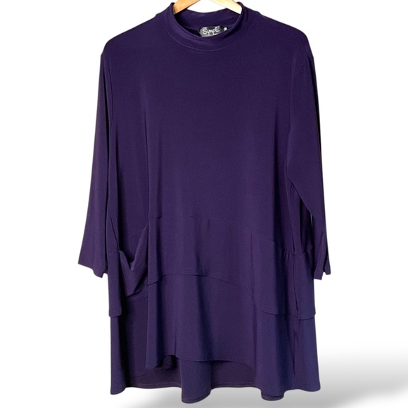 SYMPLI Jersey Knit Purple Tiered Tunic w/ One Pocket Detail Mock Turtleneck 16 - Picture 3 of 9